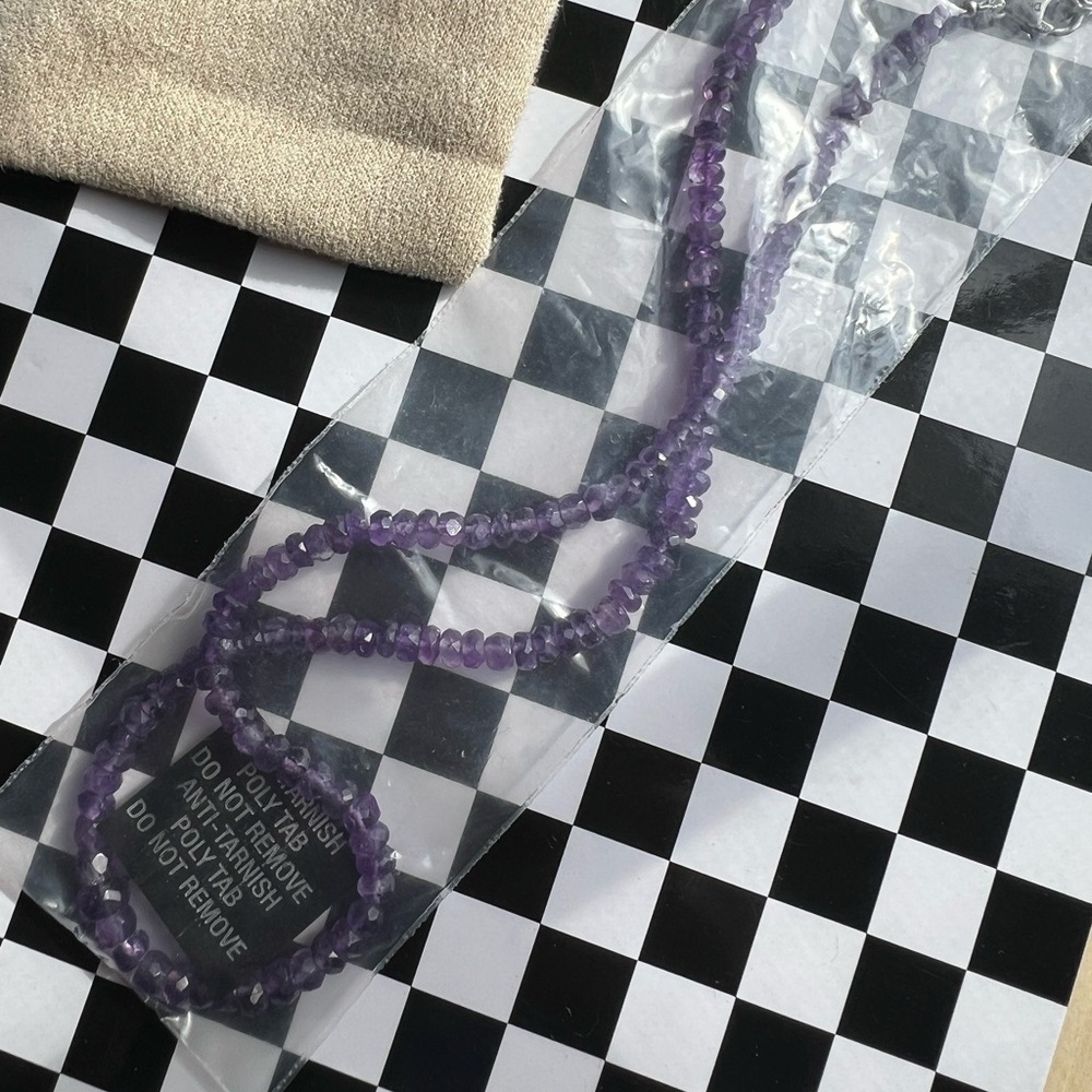 Purple Amethyst π Faceted Bead Necklace 60ctw Sterling Silver - Picture 5 of 16